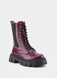 "The Riot" Studded Platform Combat Boots "Maroon"