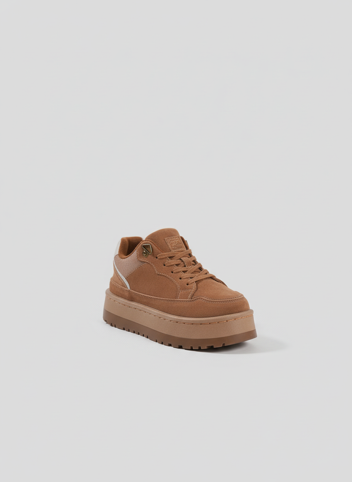 Suede Shearling-Lined Platform Sneakers - Chestnut