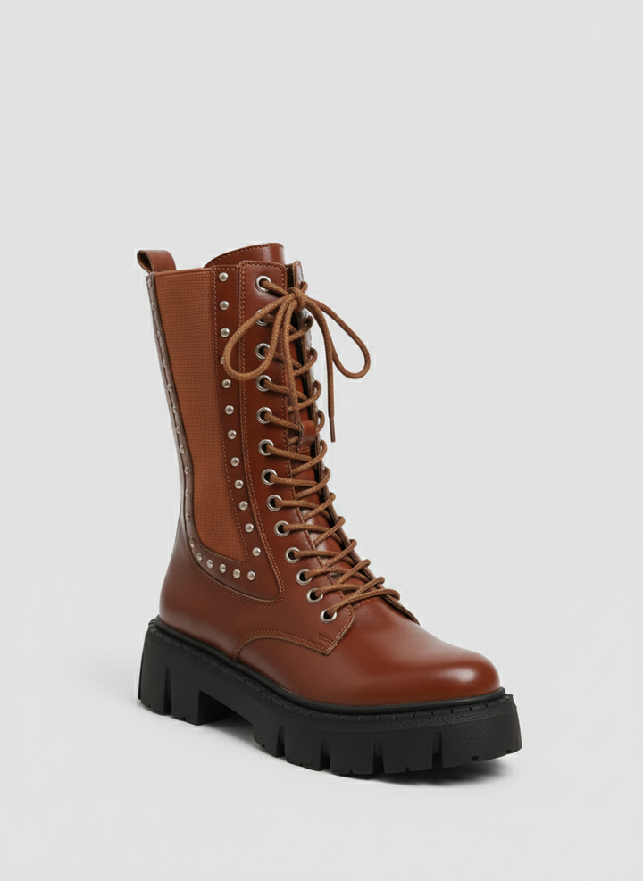 "The Riot" Studded Platform Combat Boots "Havana"