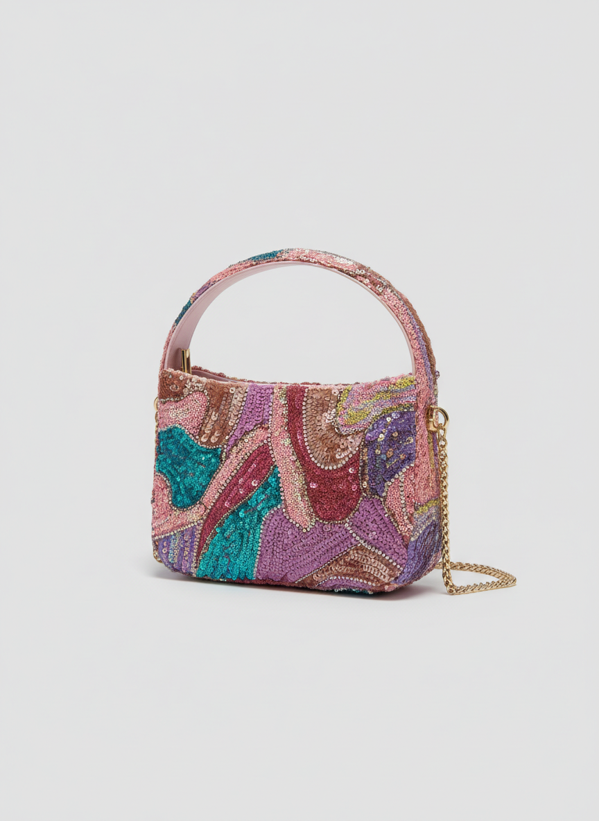 Aurora Beaded Mini Bag – Pink Swirl