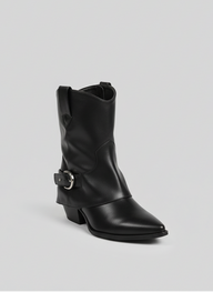 Classic Black Buckle Leather Ankle Boots | Black