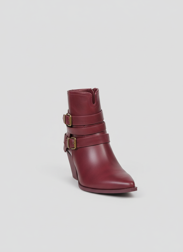 Sahara Triple Strap Leather Boots | Burgundy