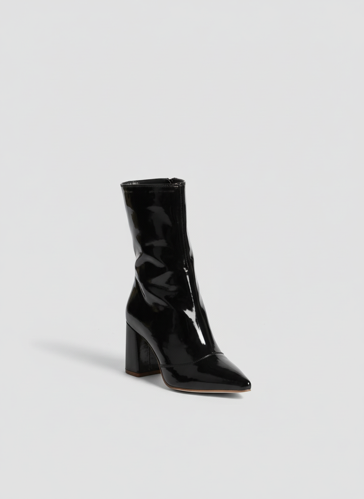 Siren Square Block Boot | Black Patent