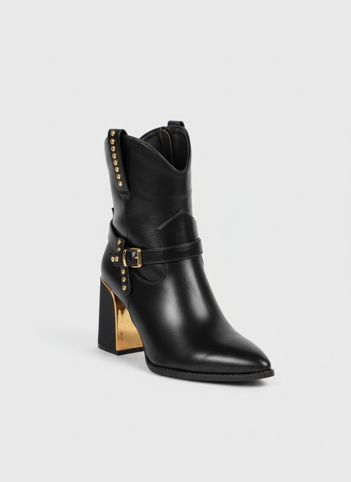 Havana Gold Heel Leather Boots | black