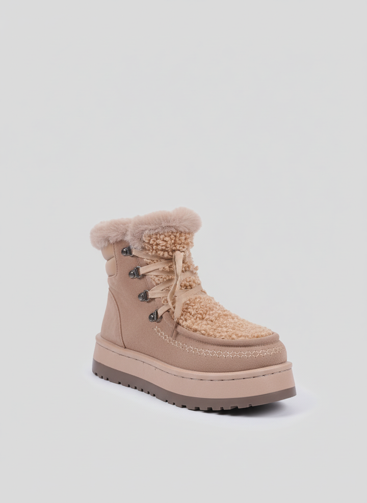 Cozy Shearling Platform Winter Boots - Beige