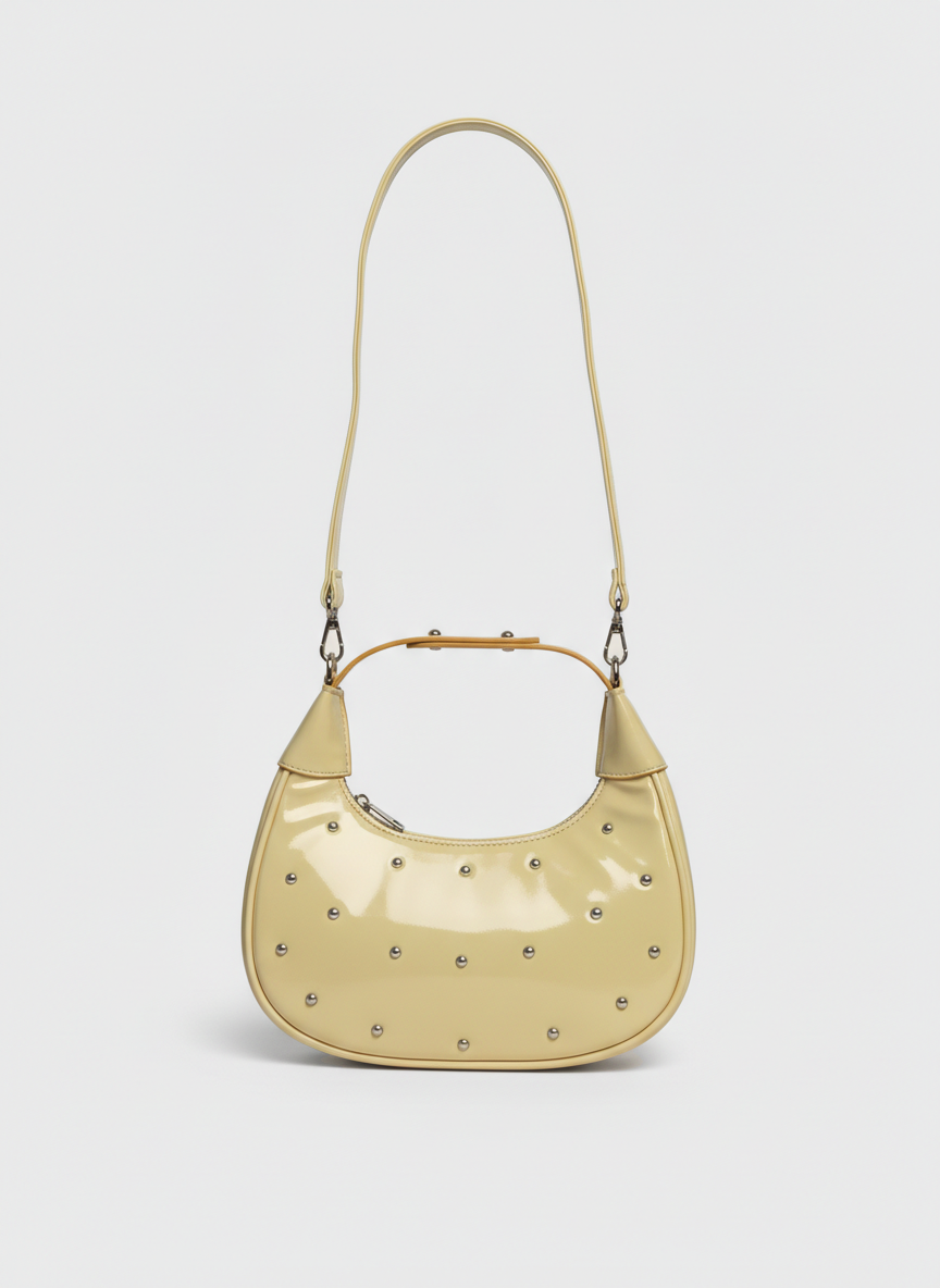 The Ivory Nova Studded Shoulder Bag | light pastel yellow