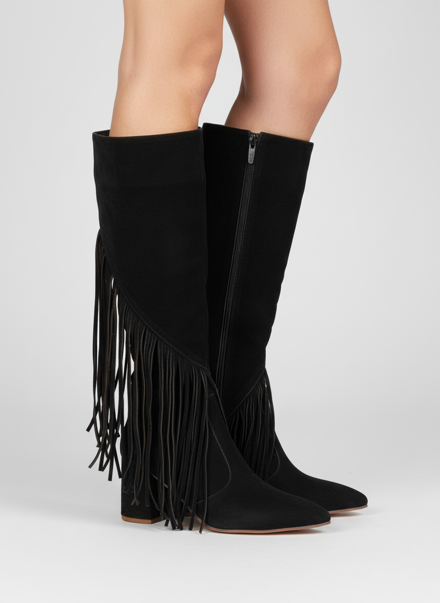 Wildheart Fringe Knee Boot| Black