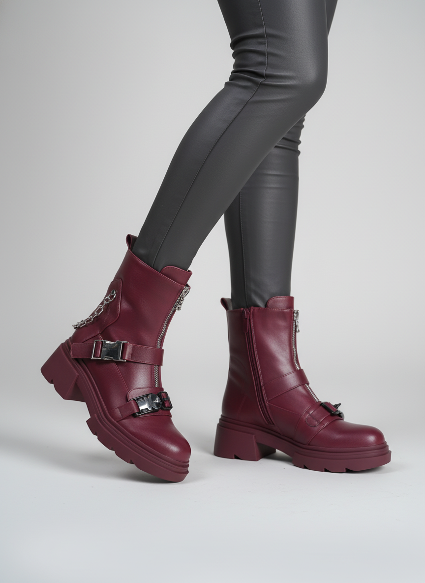 Rebel Chain Boots | Burgundy