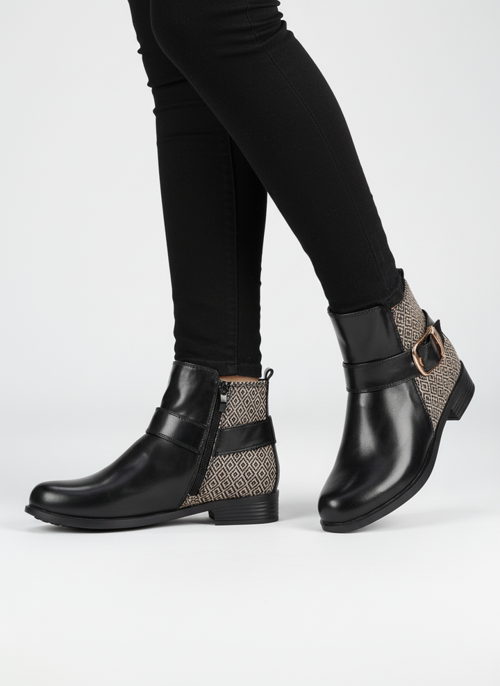 Geoprint Nomad Ankle Booties | Black & Bronze