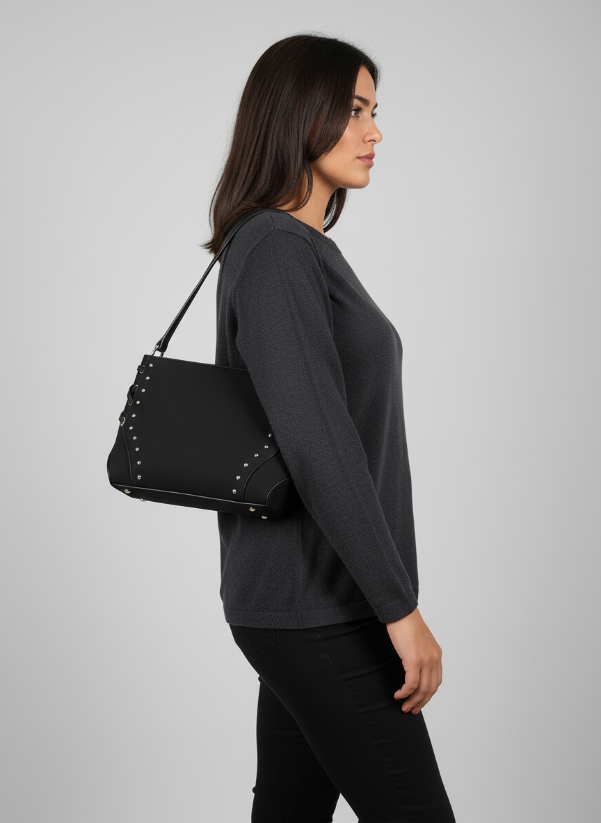 Lace-Up Handle Suede Handbag - Black