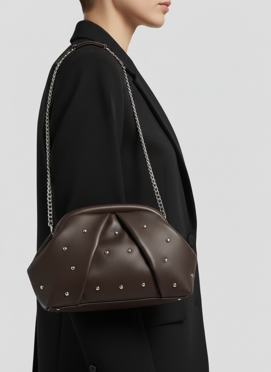 The Nova Ruched Clutch | Dark Brown