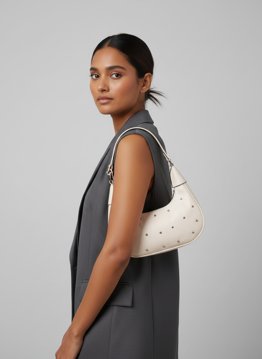 The Ivory Nova Studded Shoulder Bag | Beige