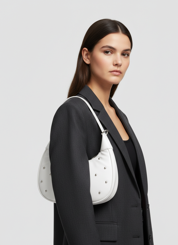 The Ivory Nova Studded Shoulder Bag | White