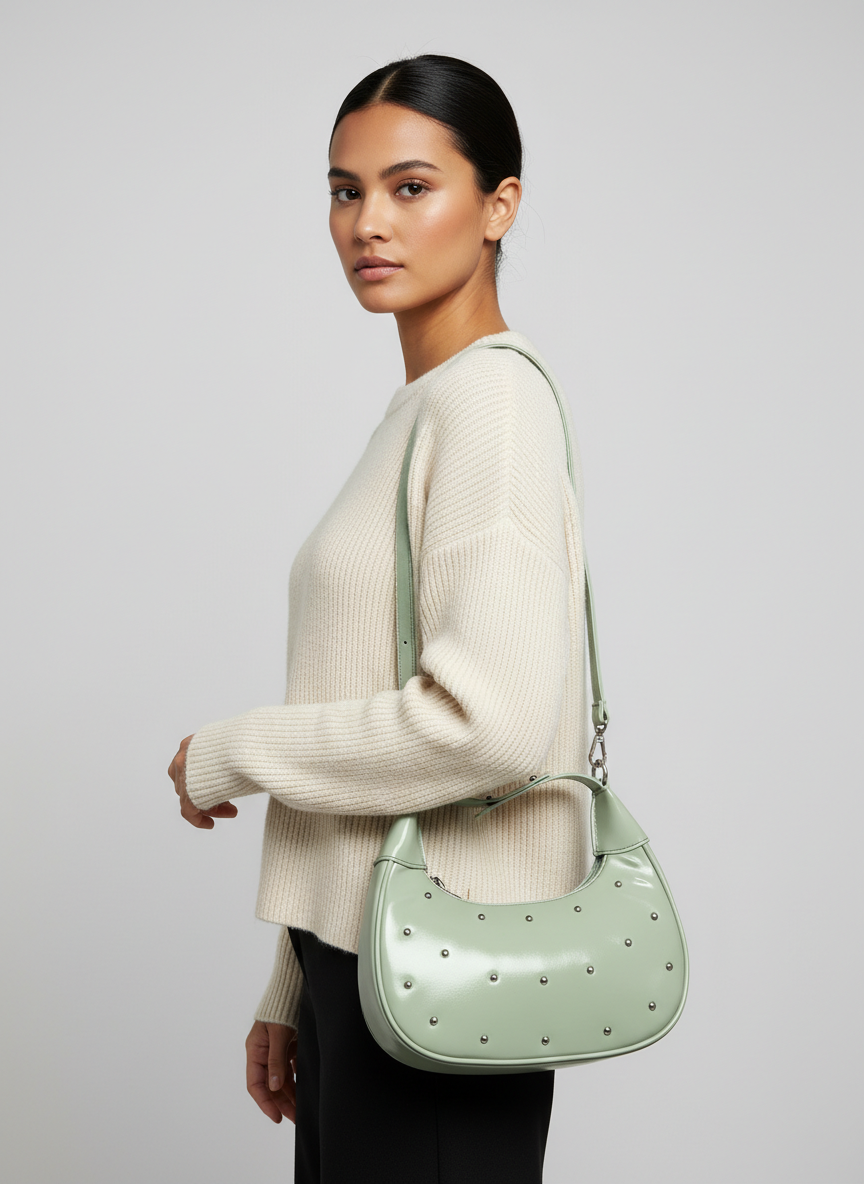 The Ivory Nova Studded Shoulder Bag | Mint Green