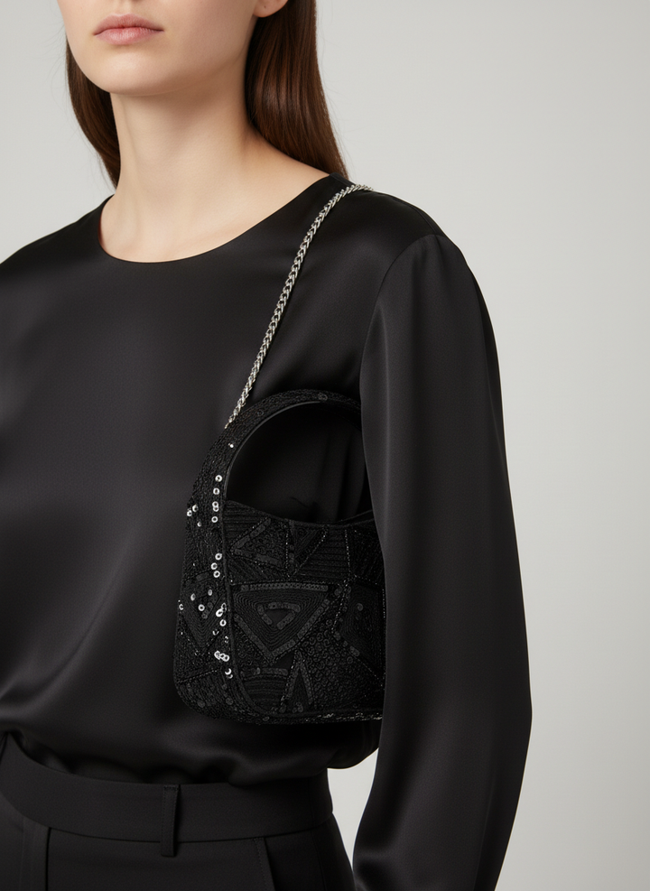 Black Diamond Beaded Mini Bag