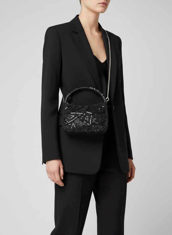 Black Diamond Beaded Mini Bag