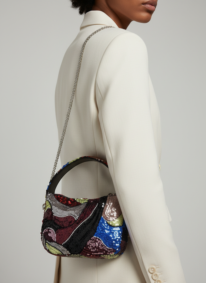 Galaxy Swirl Beaded Mini Purse – Black Mix