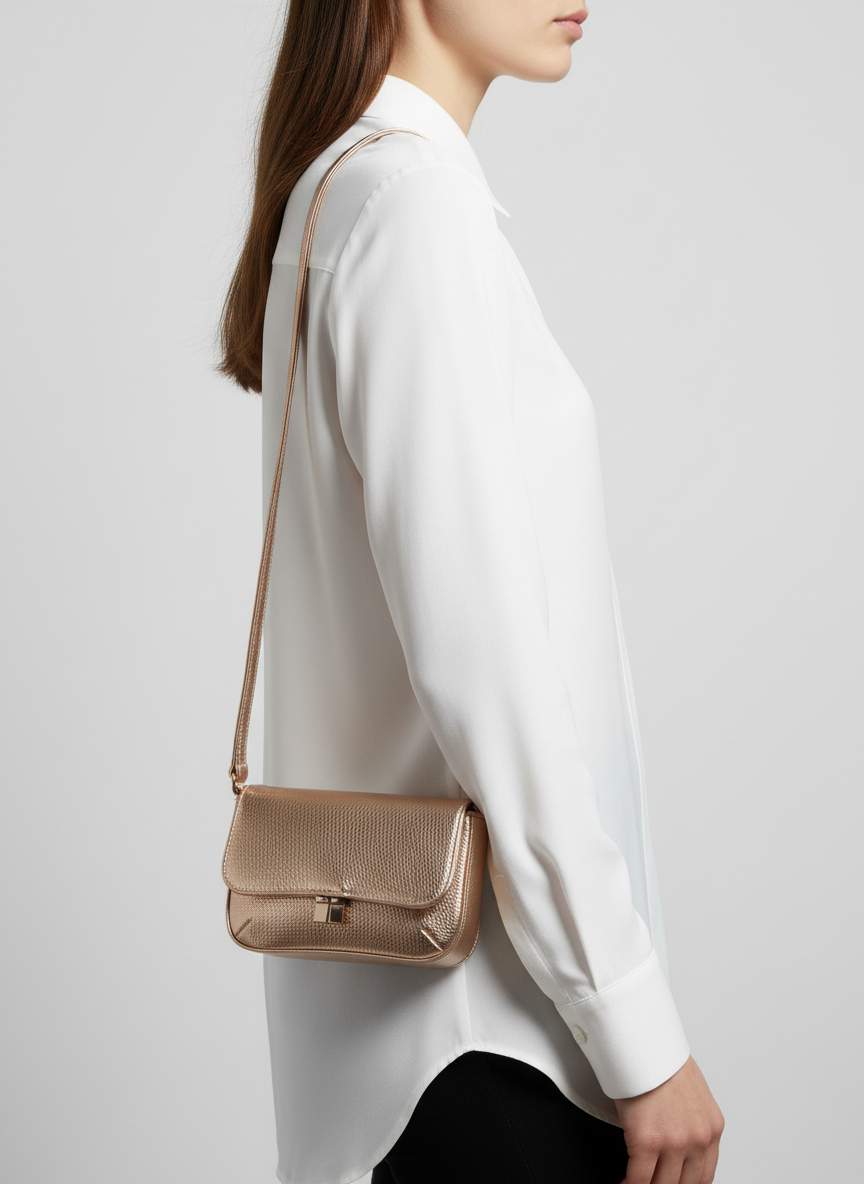 Pebbled Metallic Mini Bag – Rose Gold