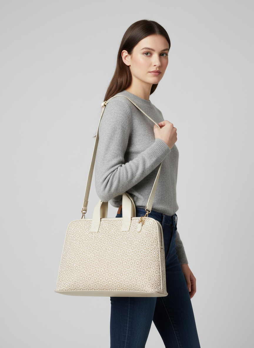 Signature Geometric Tote - Beige