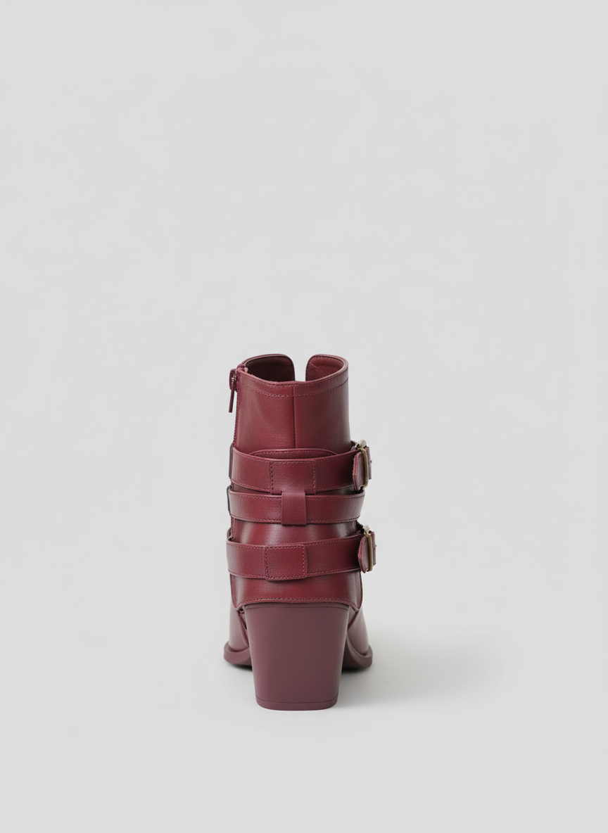 Sahara Triple Strap Leather Boots | Burgundy