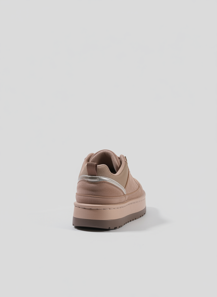 Suede Shearling-Lined Platform Sneakers - Taupe