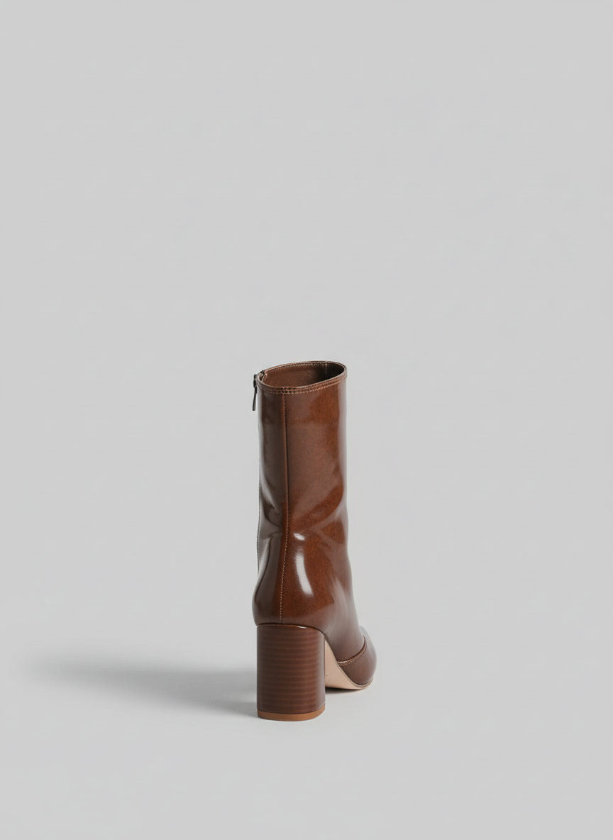 Siren Square Block Boot | Brown Glossy
