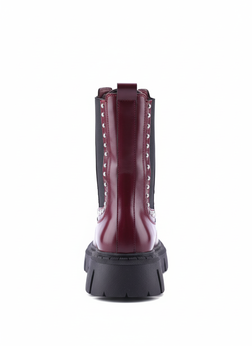 "The Riot" Studded Platform Combat Boots "Maroon"