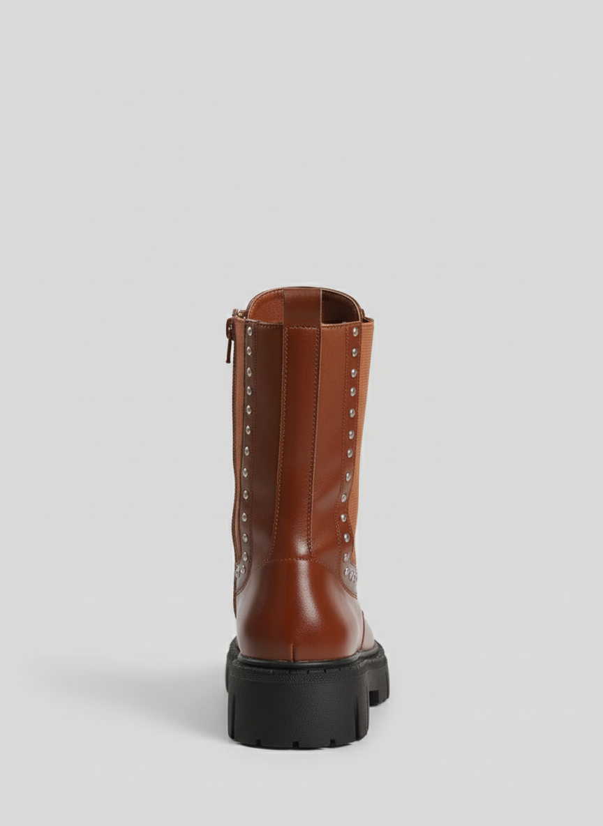 "The Riot" Studded Platform Combat Boots "Havana"