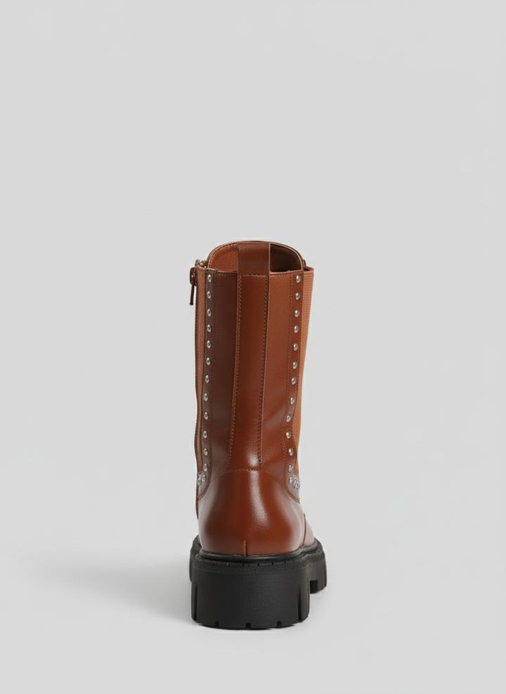 "The Riot" Studded Platform Combat Boots "Havana"