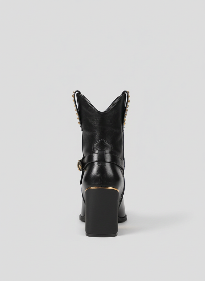 Havana Gold Heel Leather Boots | black