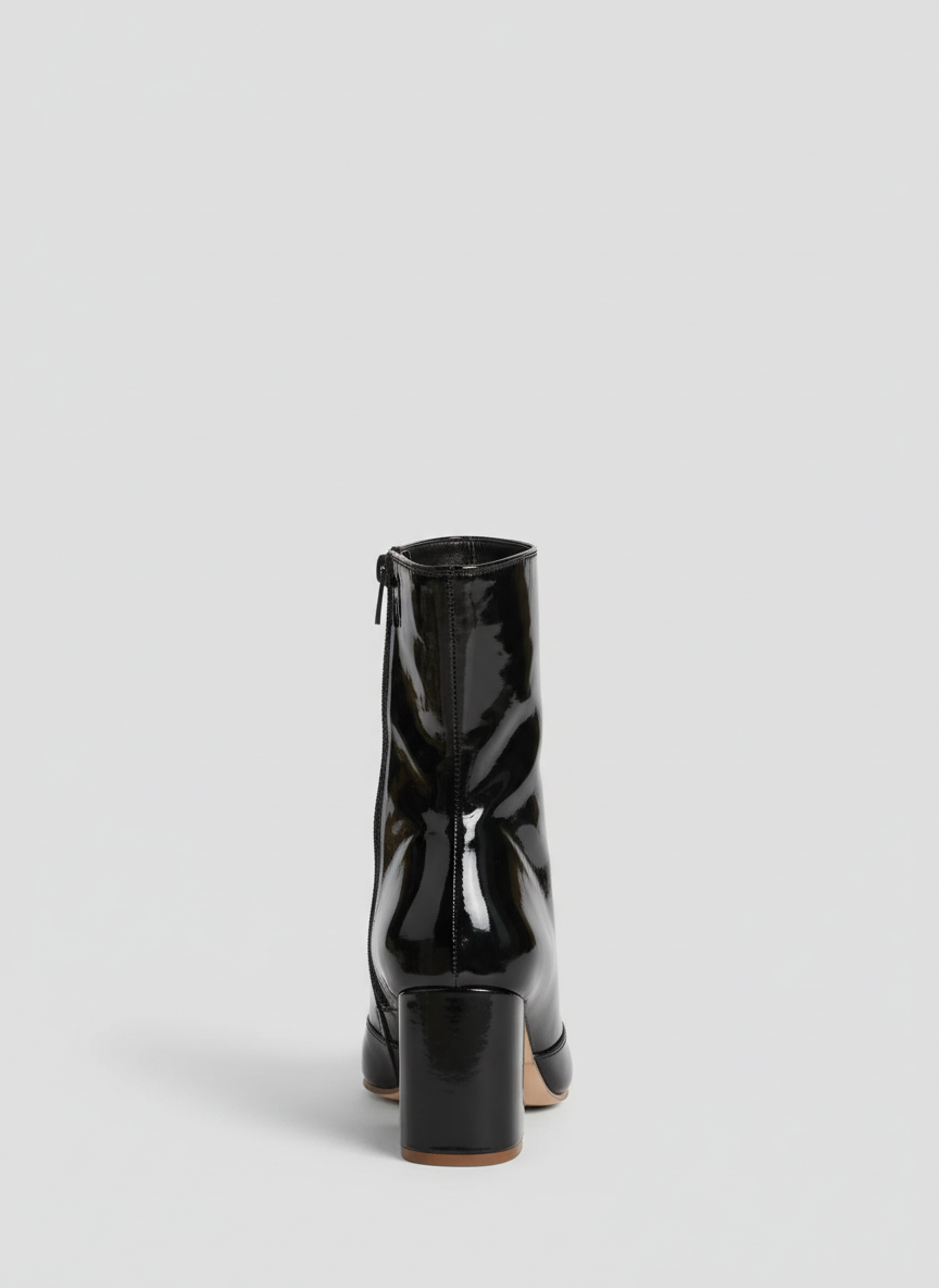 Siren Square Block Boot | Black Patent