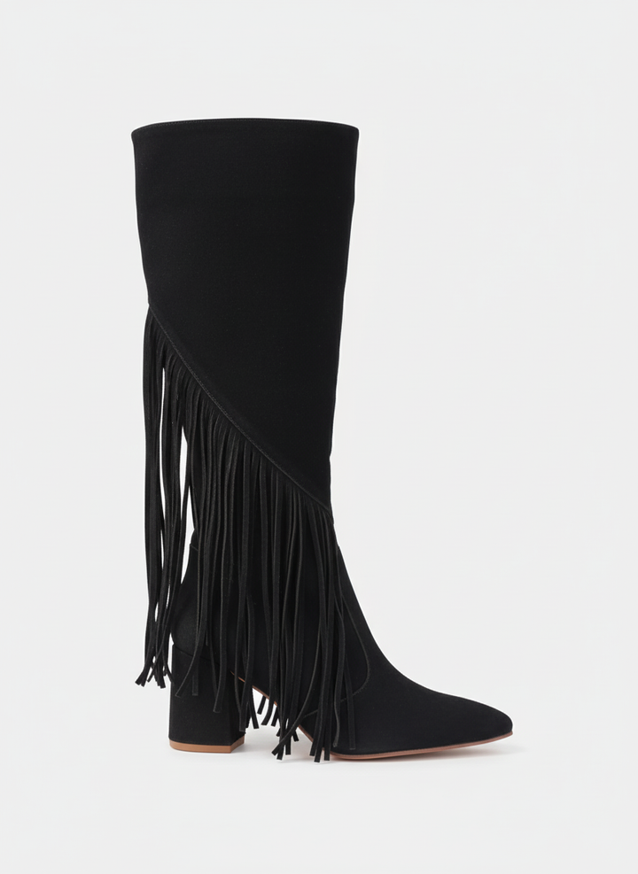 Wildheart Fringe Knee Boot| Black