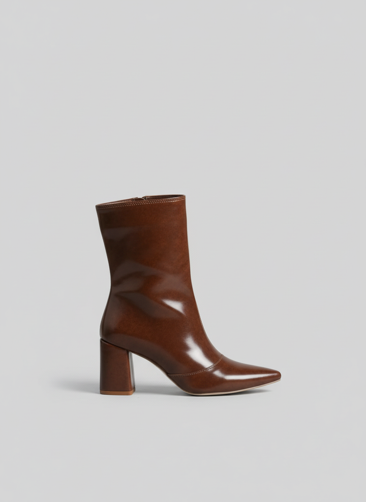 Siren Square Block Boot | Brown Glossy