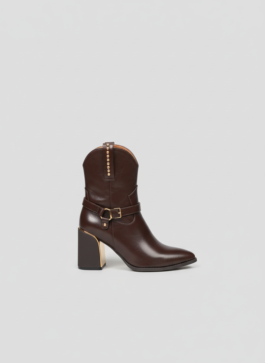 Havana Gold Heel Leather Boots | Brown