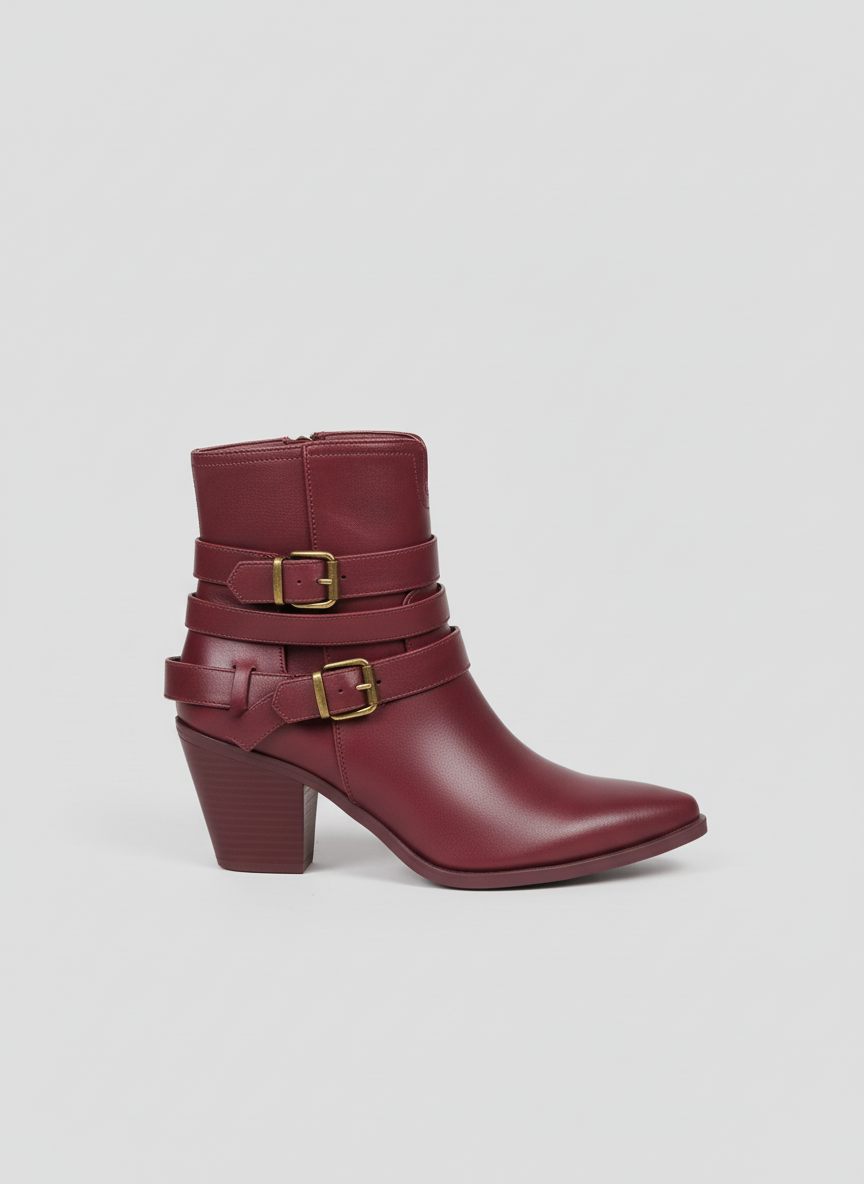 Sahara Triple Strap Leather Boots | Burgundy