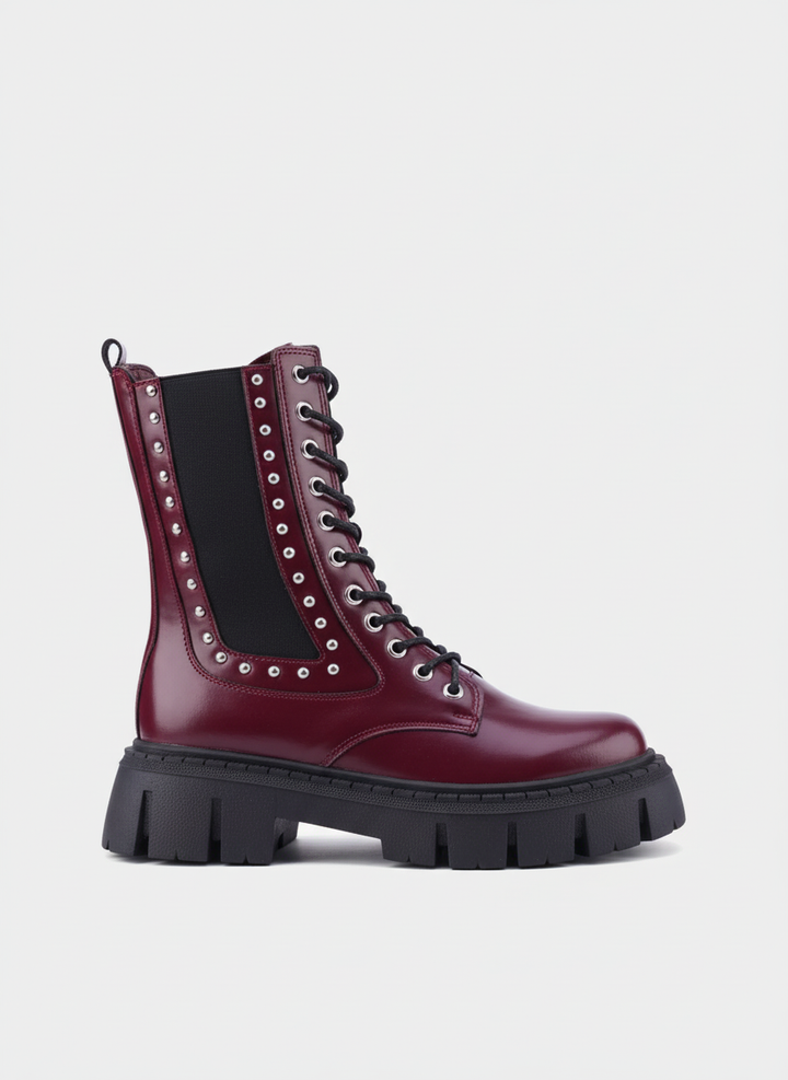 "The Riot" Studded Platform Combat Boots "Maroon"
