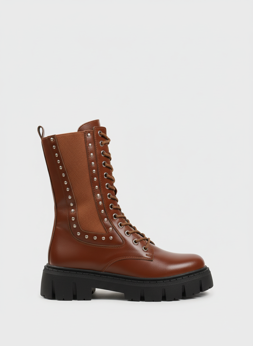"The Riot" Studded Platform Combat Boots "Havana"