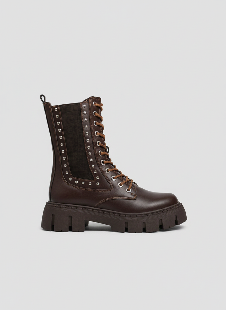 "The Riot" Studded Platform Combat Boots "Brown"