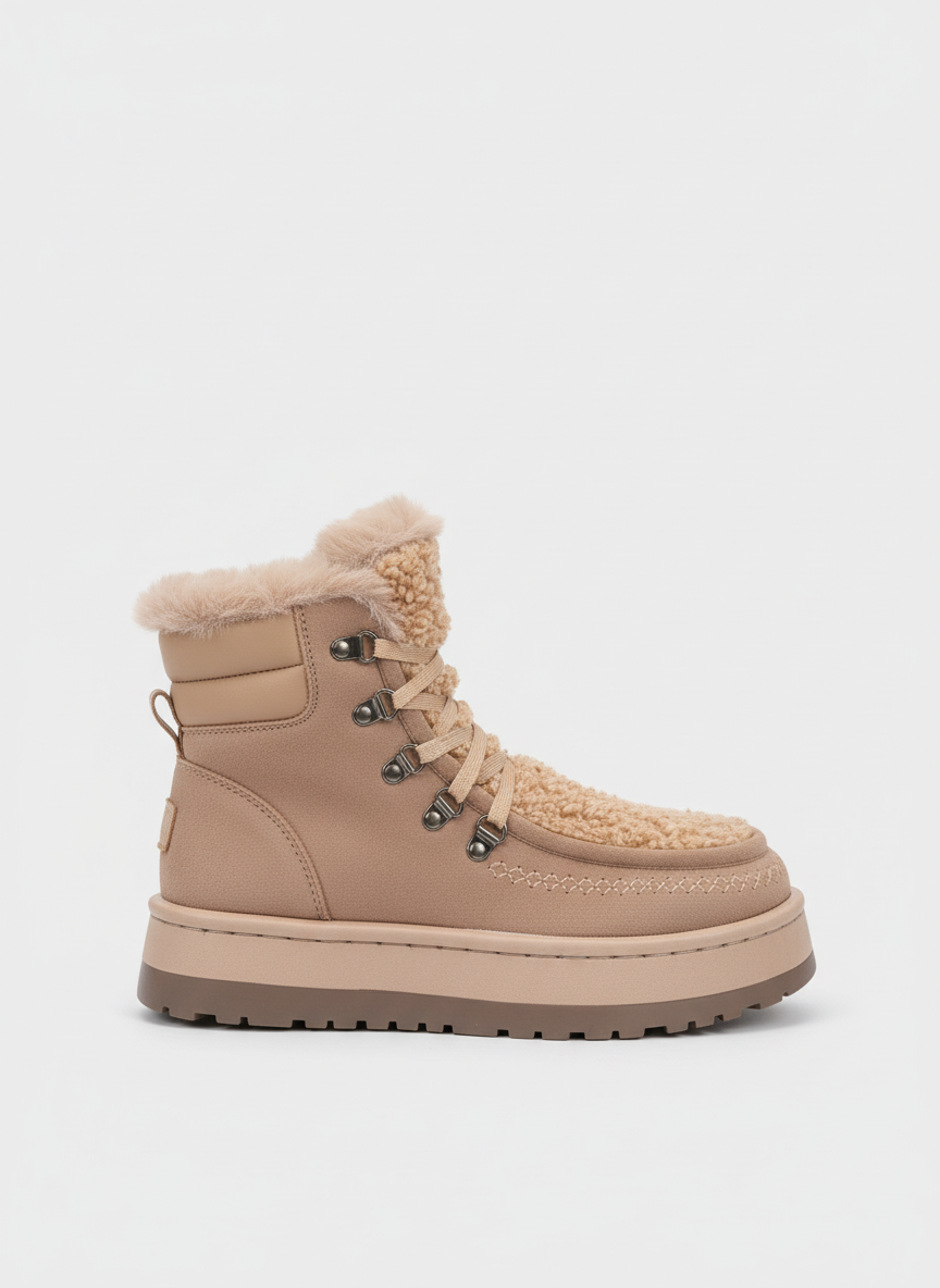 Cozy Shearling Platform Winter Boots - Beige