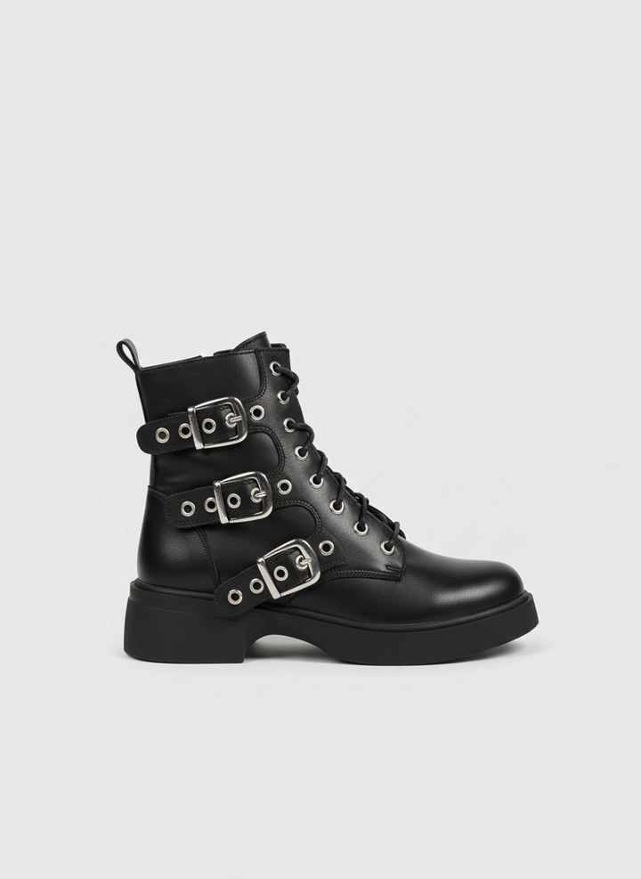 Midnight Rebel Buckled Combat Boots | Black
