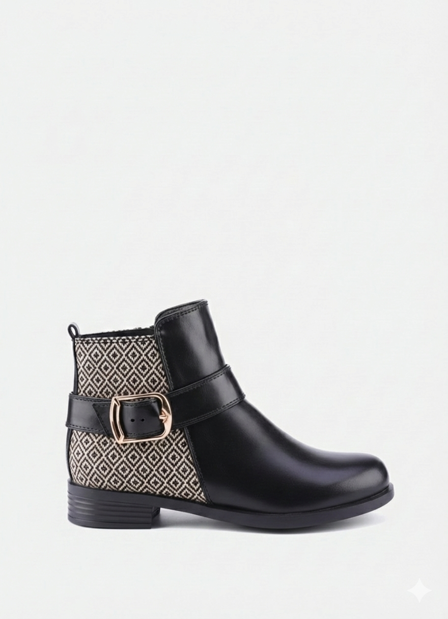 Geoprint Nomad Ankle Booties | Black & Bronze