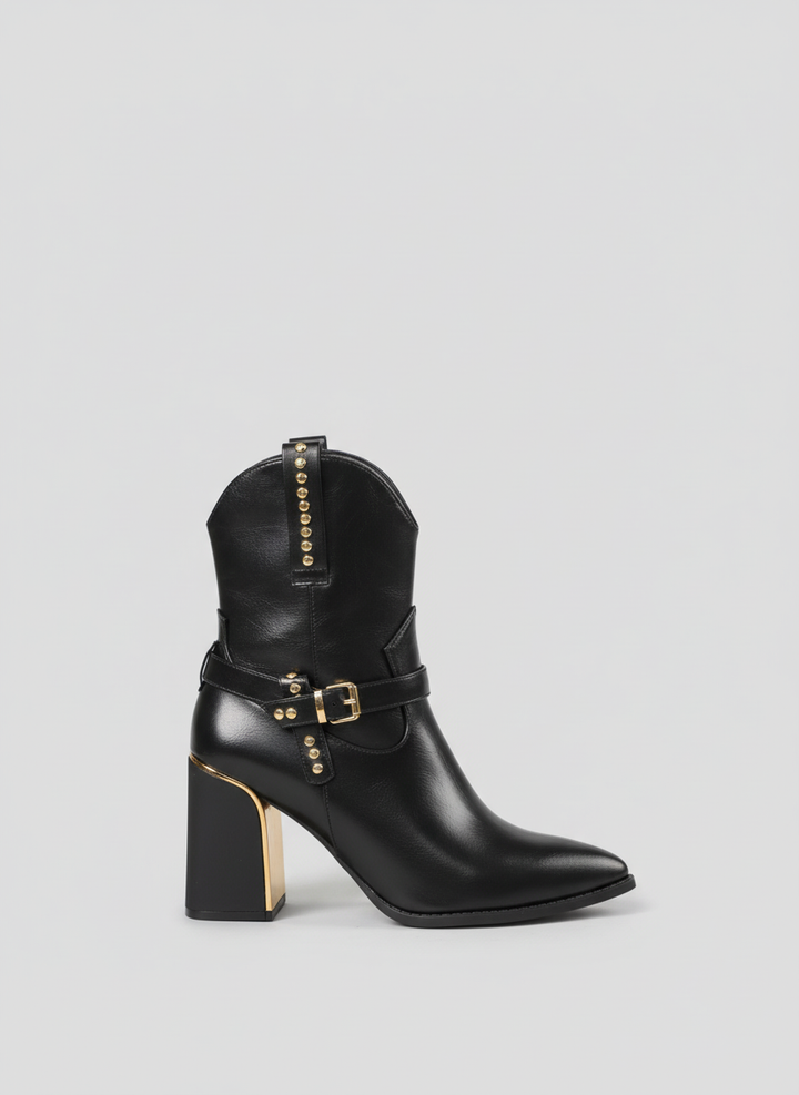 Havana Gold Heel Leather Boots | black