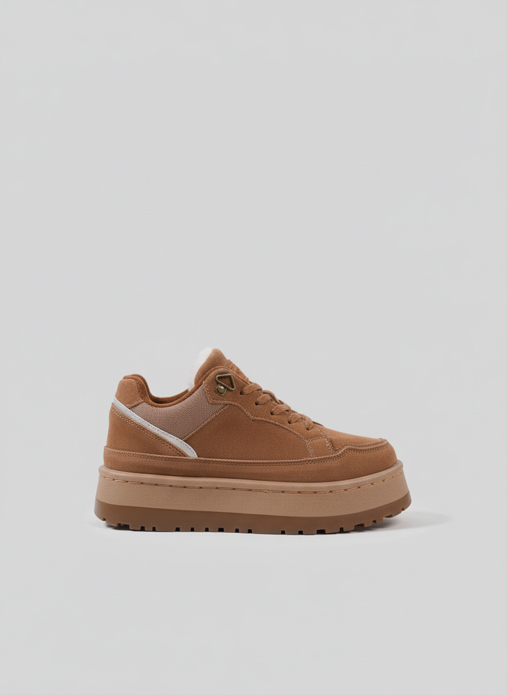 Suede Shearling-Lined Platform Sneakers - Chestnut