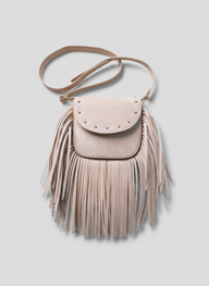 Crimson Fringe Suede Shoulder Bag - Beige