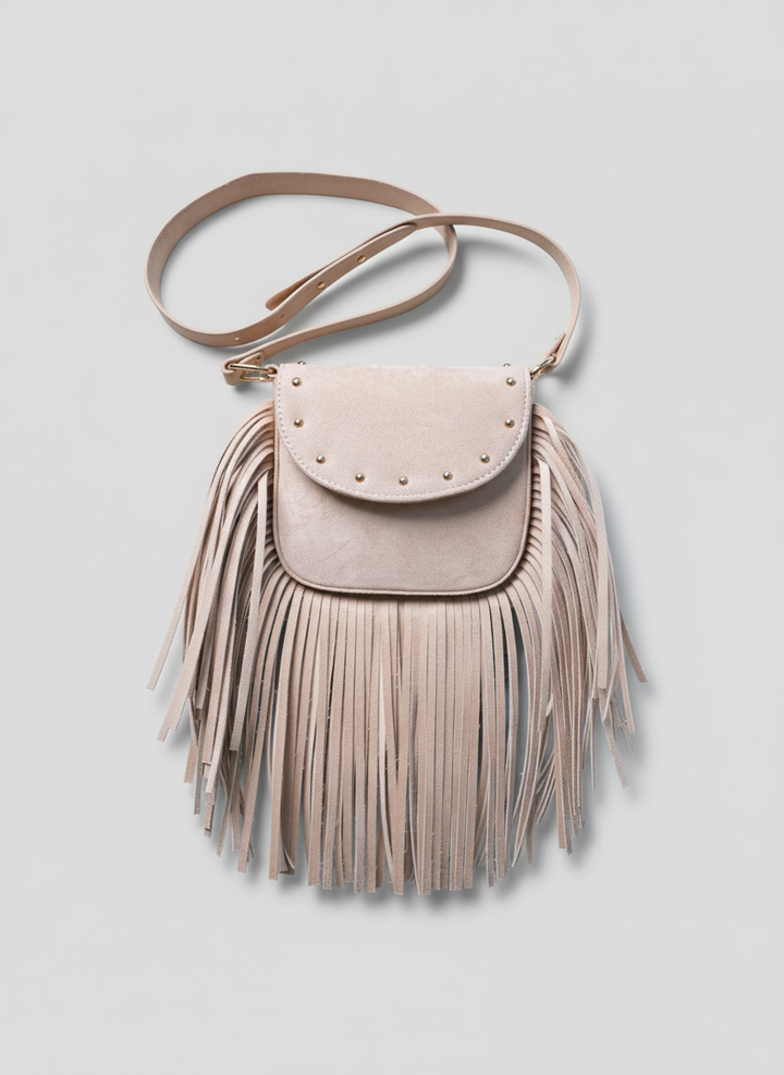 Crimson Fringe Suede Shoulder Bag - Beige