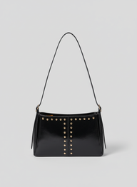 Studded Leather Shoulder Bag - Black