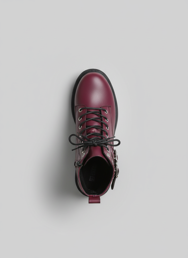 Midnight Rebel Buckled Combat Boots | Burgundy