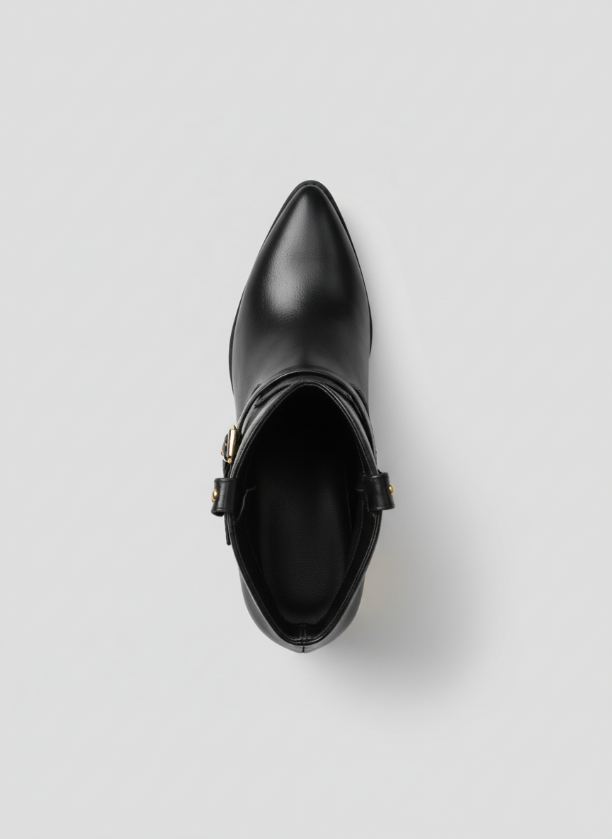 Havana Gold Heel Leather Boots | black