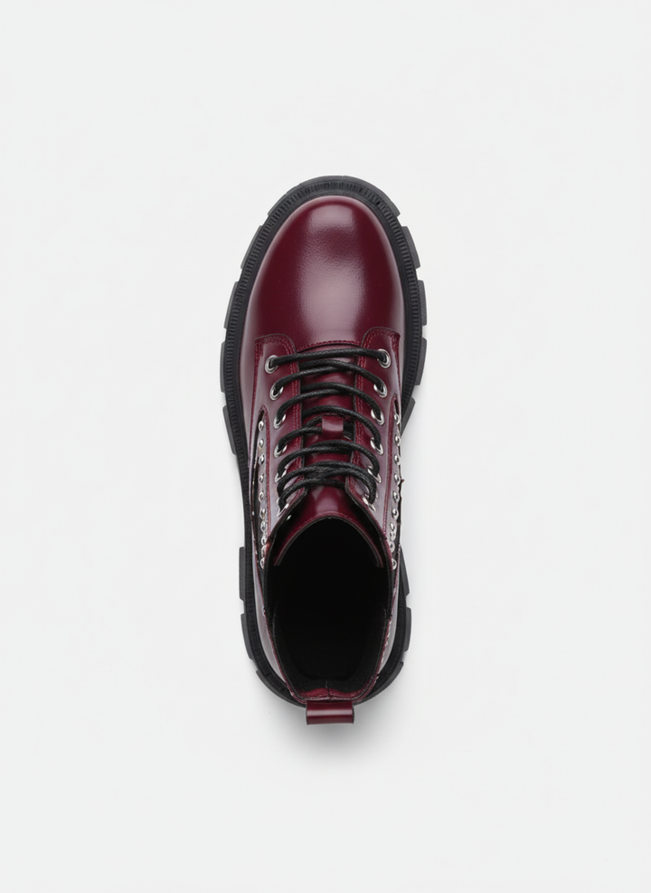 "The Riot" Studded Platform Combat Boots "Maroon"