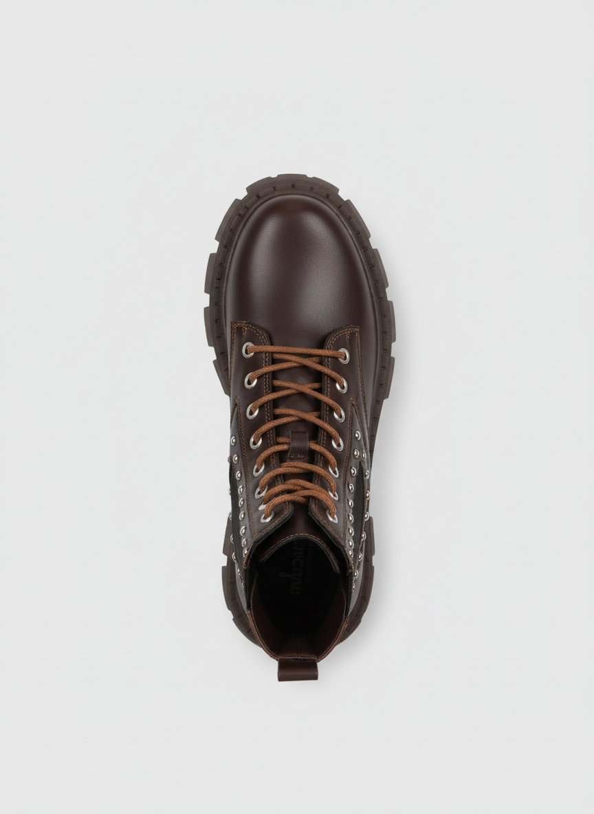 "The Riot" Studded Platform Combat Boots "Brown"